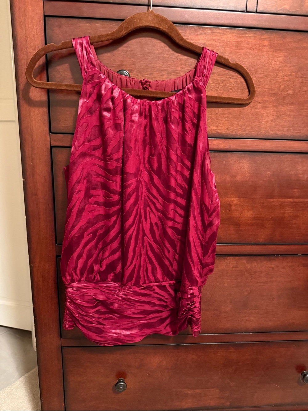 White House Black Market Satin Animal-Print Sleeveless Top - Red